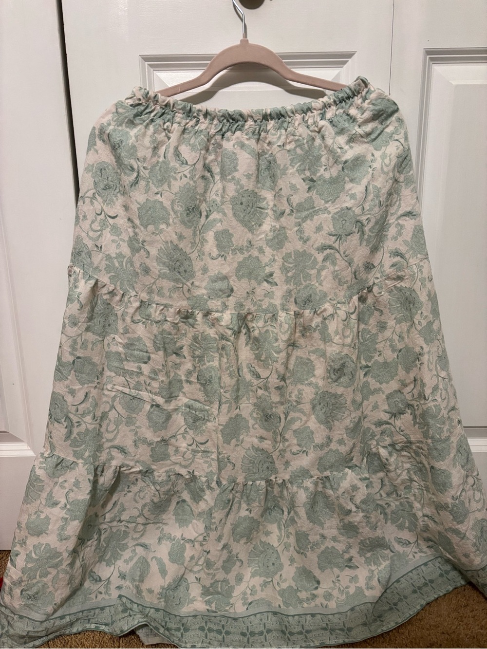 Moon River Floral Tiered Maxi Skirt in Sage and Cream